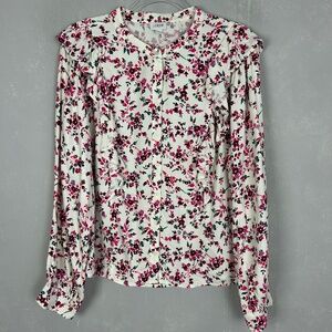 J. Crew Factory size XL Ruffle top long sleeve white red floral boho western